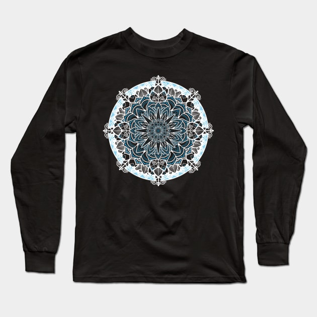 Blue & White Mandala Long Sleeve T-Shirt by BeCreativeHere